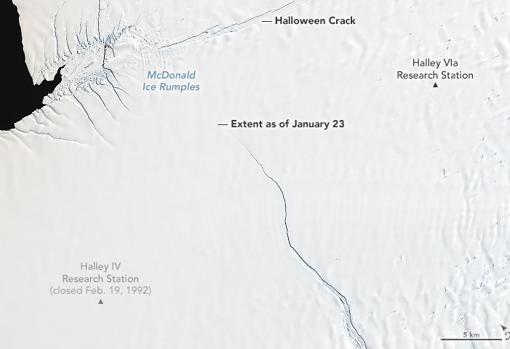 Un iceberg dos veces más grande que Nueva York, a punto de desprenderse de la Antártida