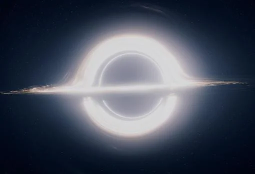 Simulación de un agujero negro aparecida en la película «Interestellar». La imagen es incorrecta, porque no muestra los resultados del efecto doppler