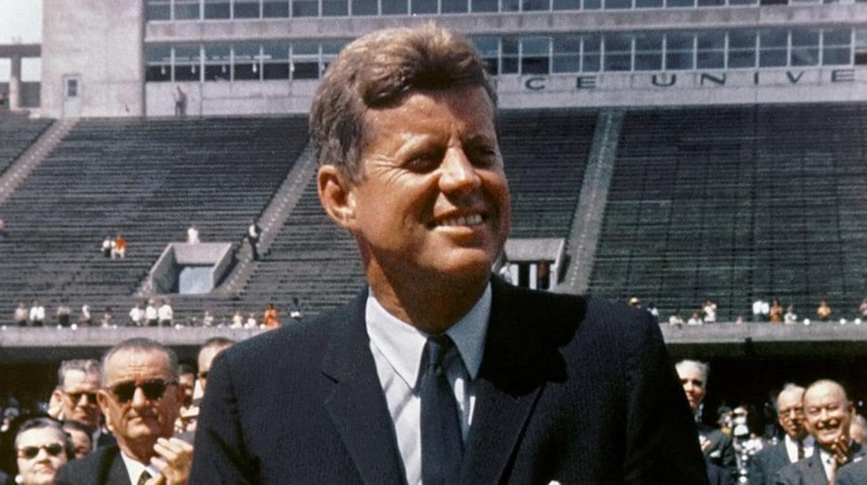 El presidente John F. Kennedy habla en la Universidad Rice el 12 de septiembre de 1962