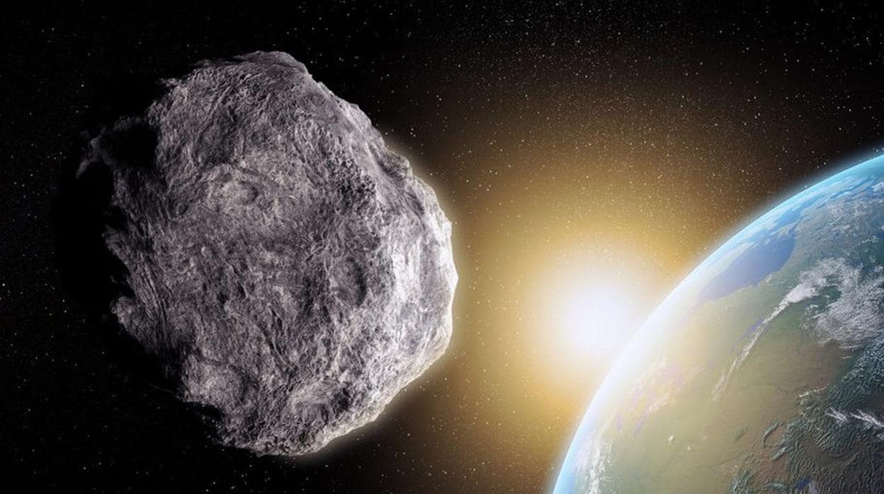 Dibujo de un asteroide aproximándose a la Tierra