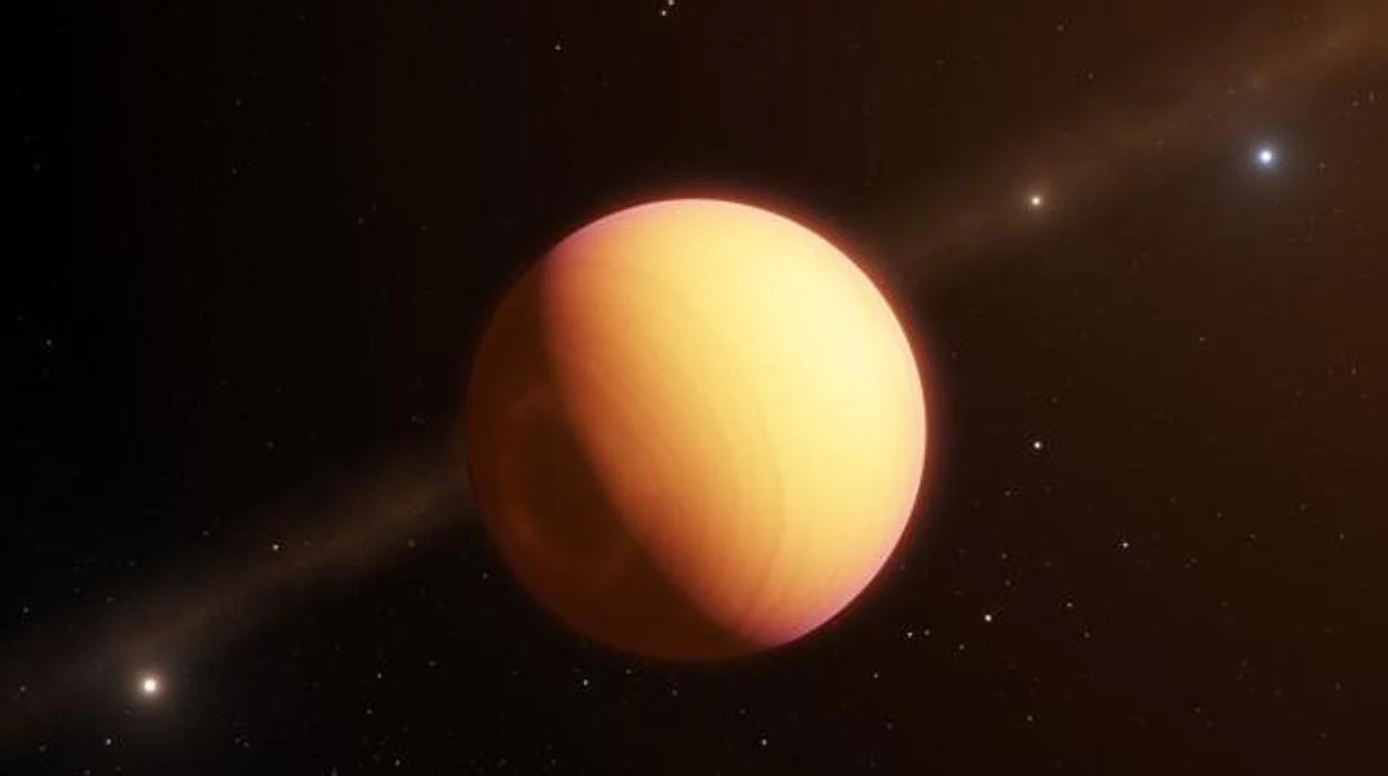 Impresión artística del planeta gigante gaseoso GJ 3512b orbitando su estrella anfitriona