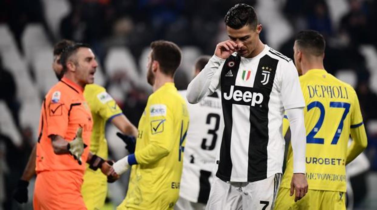 Cristiano Ronaldo tras el primer penalti fallido en Italia