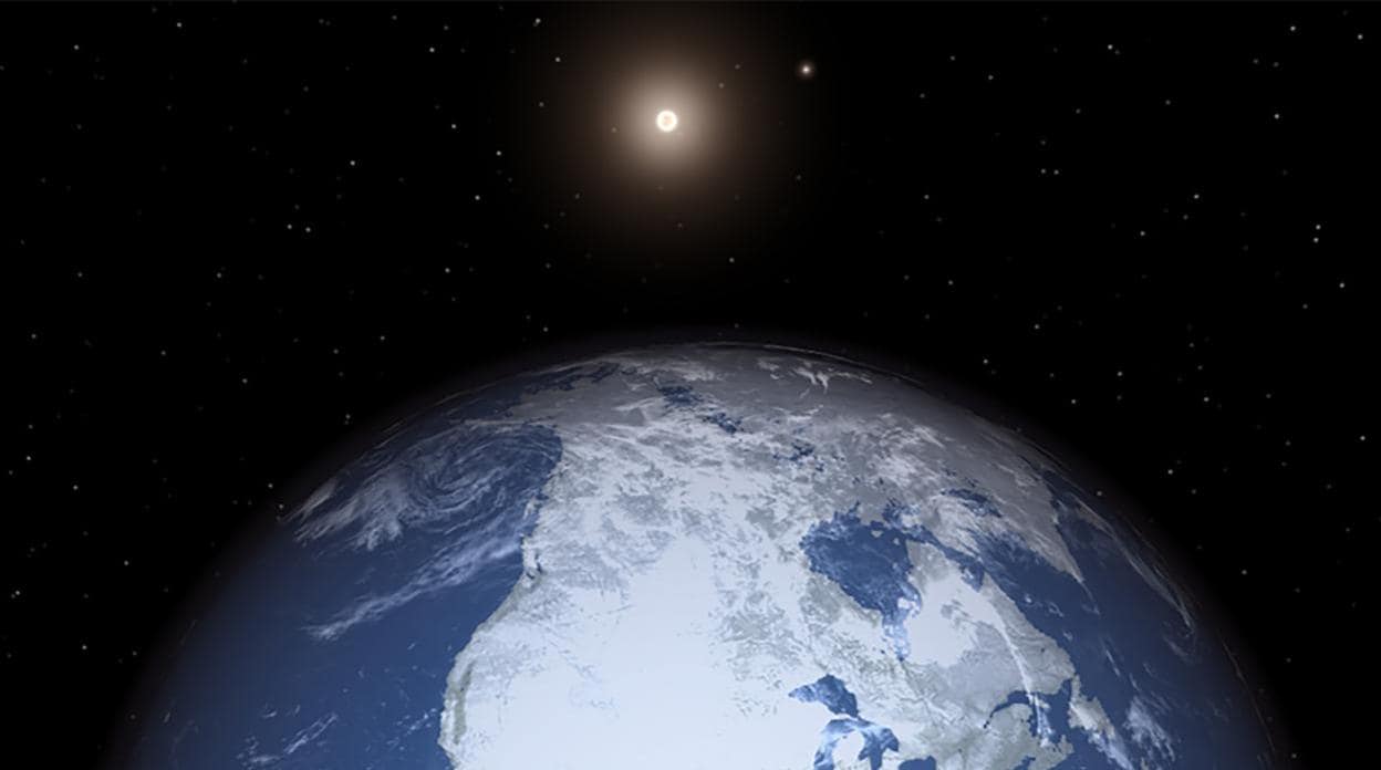 Representación de una tierra helada, sacudida por los drásticos cambios de su eje de rotación en Alfa Centauri