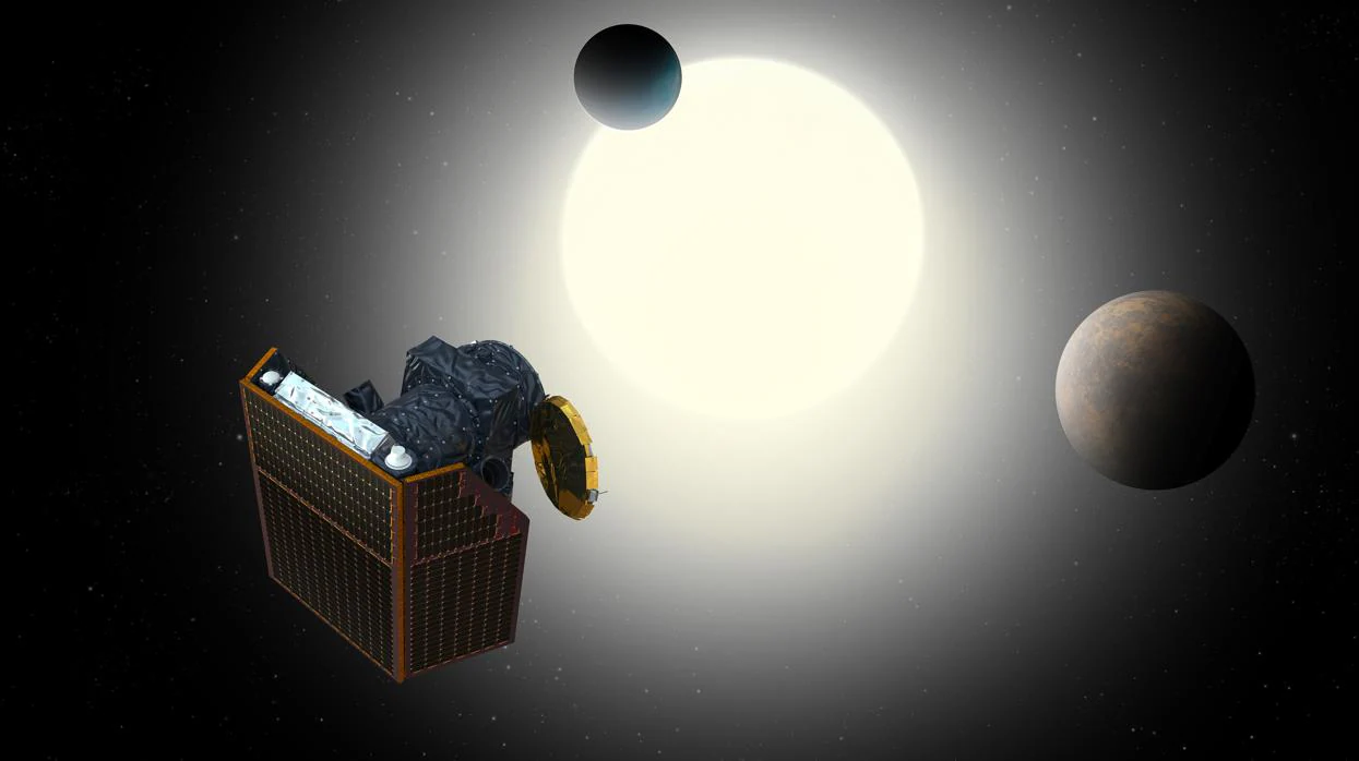 Representación del satélite Cheops. Estudiará los tránsitos de exoplanetas pasando delante de sus estrellas