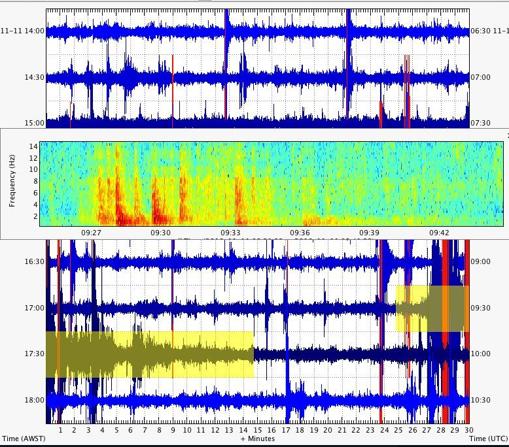 Un dispositivo de registro sísmico en Mayotte fue el primero en detectar el zumbido. Mark Tingay (@CriticalStress_) procesó los datos para crear esta imagen