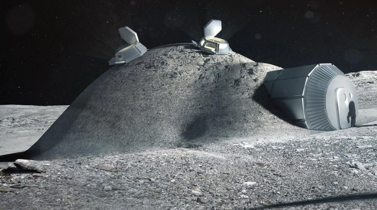 La ilustración muestra un diseño de hábitat en la Luna