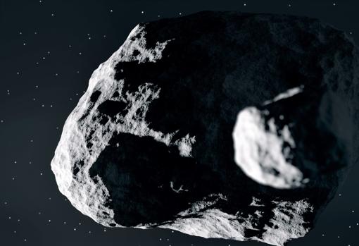 Recreación del asteroide binario Didymos junto a su pequeña luna, Didymos A