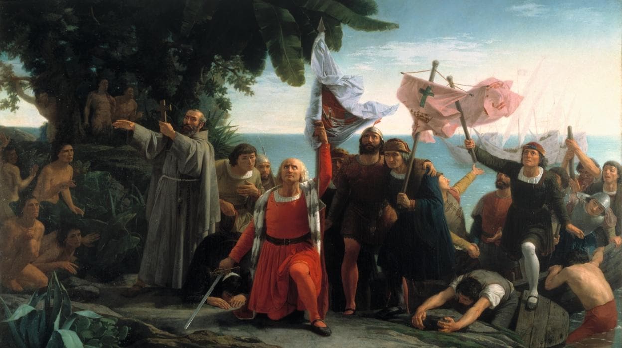 La llegada de Cristóbal Colón a América, según Dióscoro Puebla, en 1862