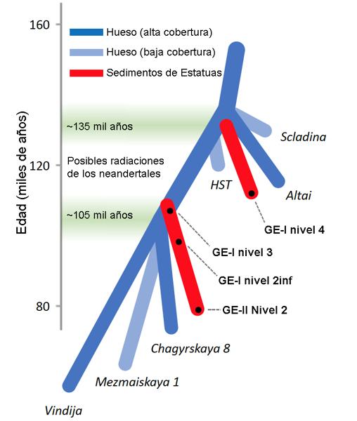 Esquema de las poblaciones neandertales en la Cueva de las Estatuas, en Atapuerca