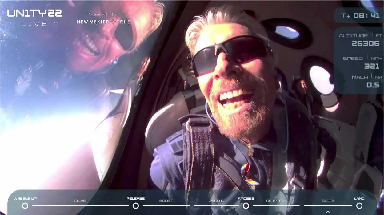 Richard Branson, jefe de Virgin Galactic, durante el vuelo de prueba en el que participó el pasado mes de julio