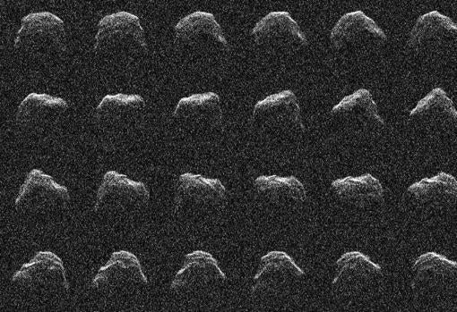 Esta serie de imágenes capturadas el 22 de agosto de 2021 muestra la rotación del asteroide 2016 AJ193 tal como fue observado por la antena de 70 metros de Goldstone