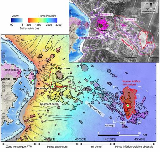 Ubicación del nuevo edificio volcánico y enjambres de terremotos dentro de las estructuras volcánico-tectónicas descritas en la publicación