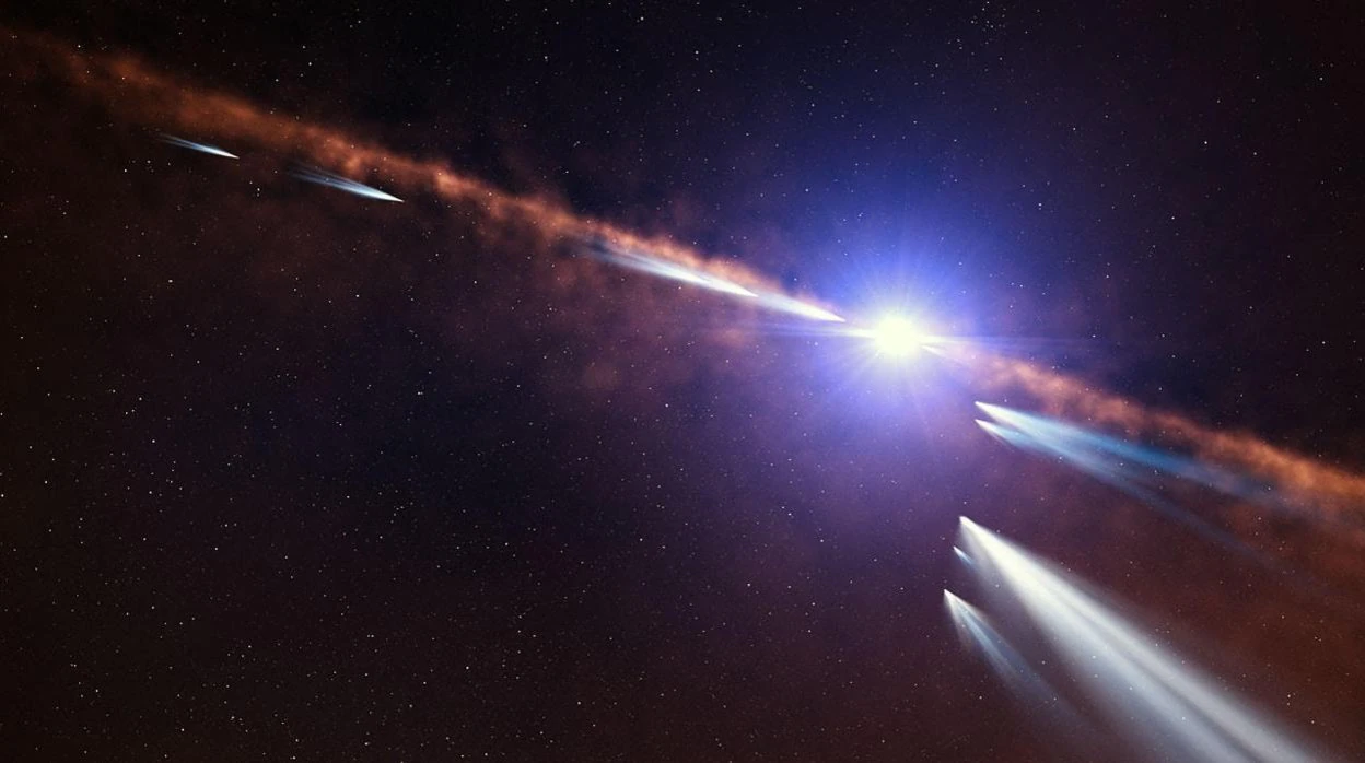 En la ilustración, varios cometas aparecen alrededor de la estrella Beta Pictoris