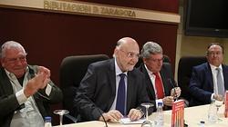 Enrique Patón, González Abad, Javier Valero y Ángel Solís, en la presentación del libro en la plaza de toros de Zaragoza