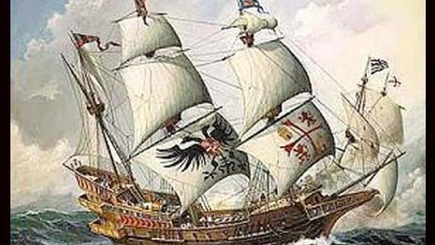 Dibujo del galeón surcando los mares