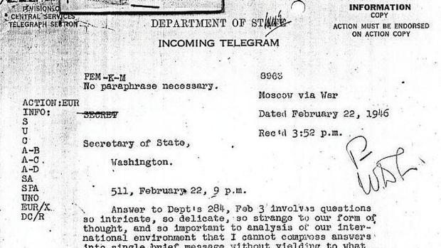 Comienzo del «Largo telegrama» con el que Keenan sentó alguna de las bases de la «guerra fría» en 1946