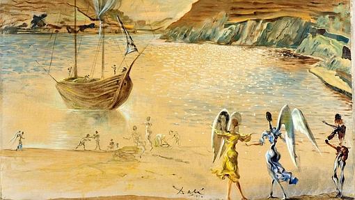 «Paisaje de Portlligat con ángeles familiares y pescadores», de Dalí. Detalle