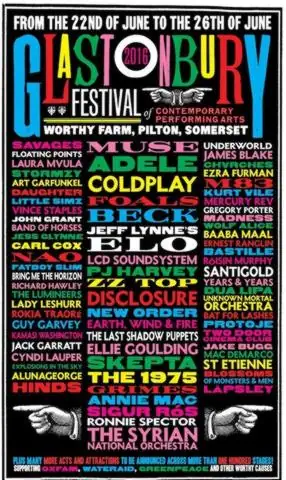 Desvelado el impresionante cartel del festival de Glastonbury 2016