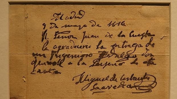 Uno de los once autógrafos de Cervantes que se expone en la Biblioteca Nacional