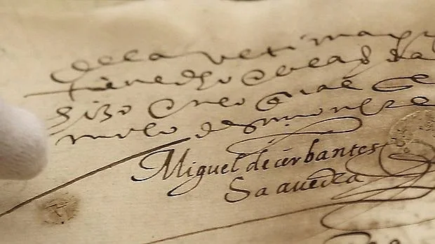 Una de las dos firmas autógrafas de Miguel de Cervantes en un documento del siglo XVI