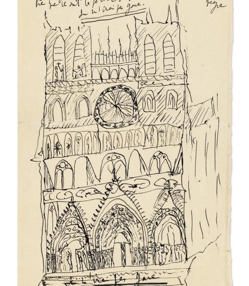 Boceto de Notre-Dame enviado por Proust a Reynaldo Hahn