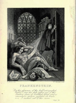 Ilustración de la pirmera edición de Frankenstein (1818)