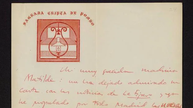Detalle de la carta remitida a Pomés por Gómez de la Serna en 1929, que forma parte de la muestra de la Biblioteca Nacional