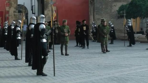 Ensayo en la Puerta del León del Real Alcázar durante la tarde de este jueves