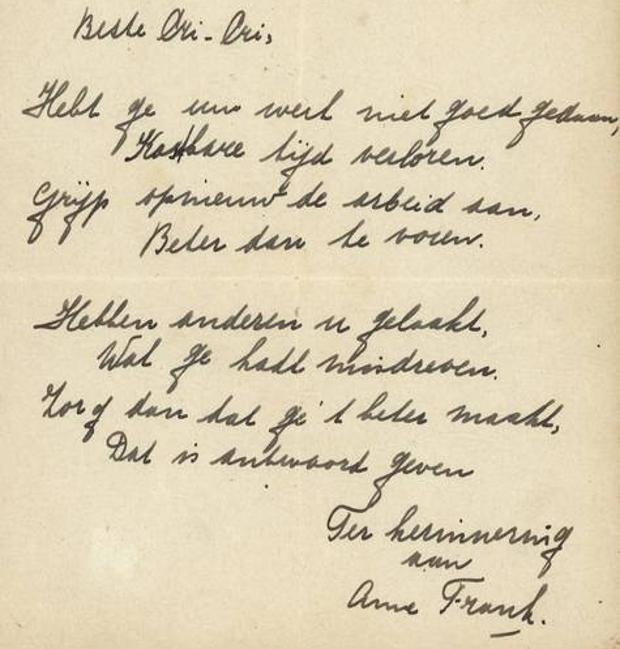 Subastan un poema de Ana Frank por 140.000 euros