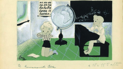 «El hermano de Celia. Lo que estudia Cuchifritín», de Serny. Publicado en Gente Menuda el 7 de abril de 1935