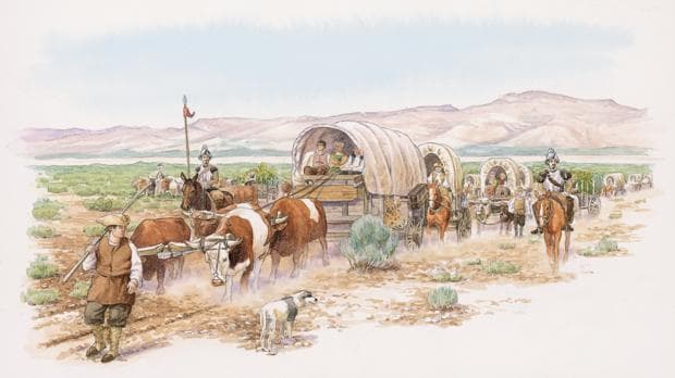 Ilustración de la caravana del Camino Real de Tierra Adentro