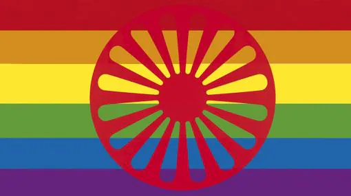Bandera LGTBIQ romaní. Imagen del seminario-taller «Rroma LGTBIQ» en Intermediae-Matadero
