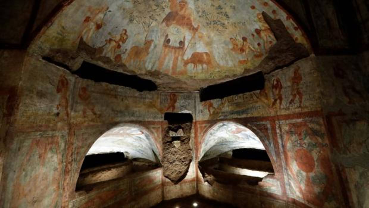 Vista del cubículo «Dei formai»en las catacumbas de Domitila