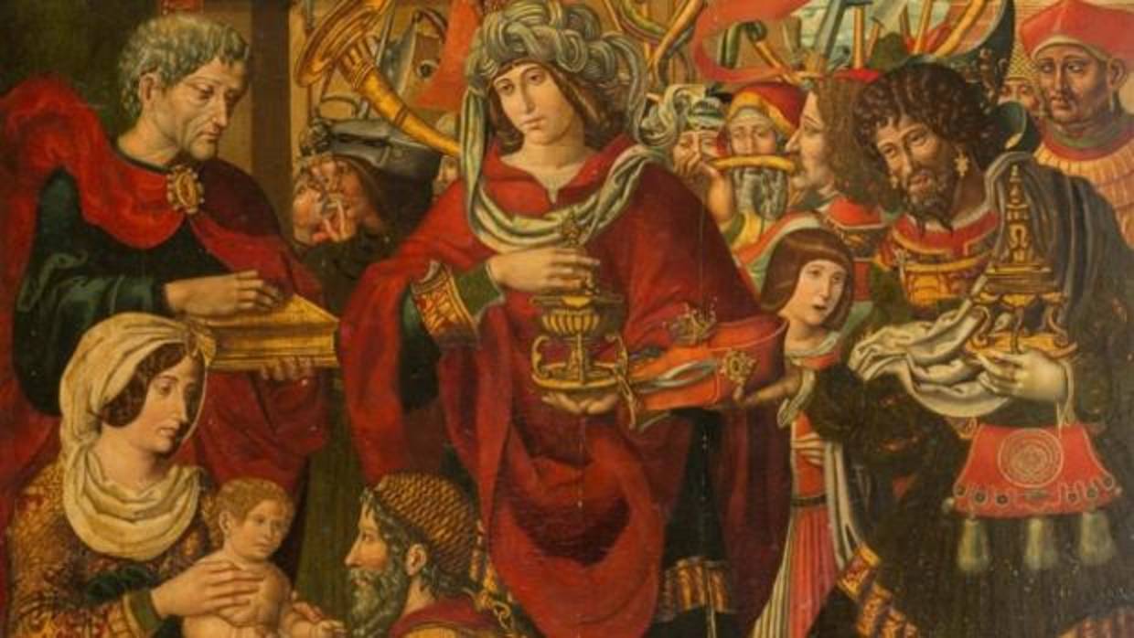 Detalle de la «Adoración de los Reyes Magos» del Maestro de Sijena subastada en Suiza