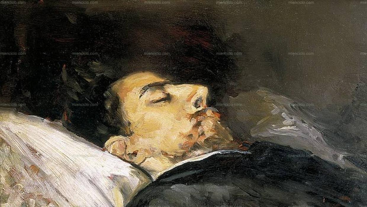 Bécquer en su lecho de muerte, retratado por Vicente Palmaroli (1870, Museo del Romanticismo de Madrid)