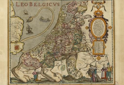 Mapa de los Países Bajos en forma de león (Leo Belgicus); Pieter van den Keere, BNE, 1622