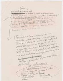 Una de las páginas del discurso de aceptación del Nobel con correcciones de García Márquez