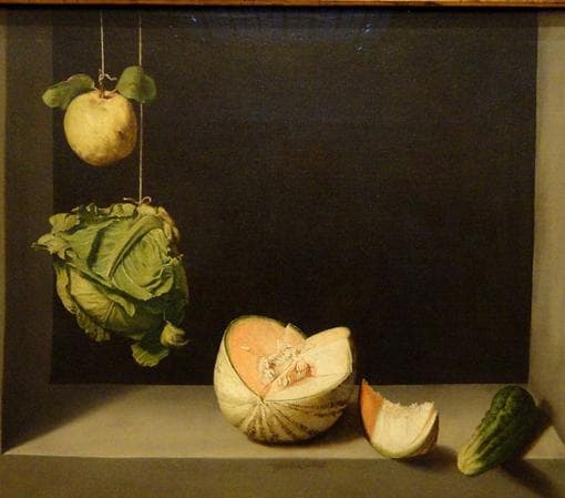 «Bodegón con membrillo, repollo, melón y pepino», de Sánchez Cotán