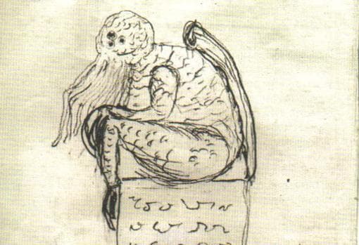 Ilustración original de Lovecraft con un boceto de Cthulhu