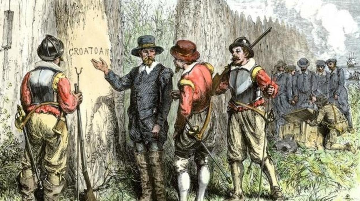 Los ingleses descubren la palabra «Croatoan» en la colonia. El misterio, a día de hoy, continúa