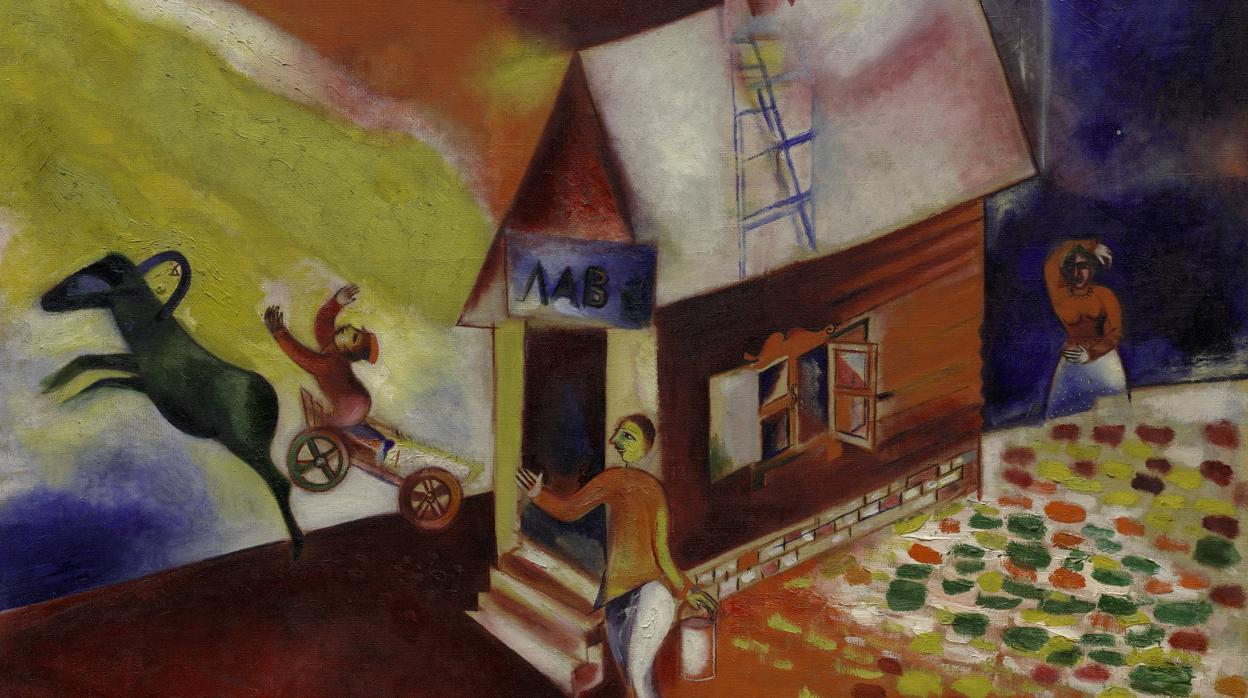 Óleo sobre lienzo «El carro volador», de Chagall
