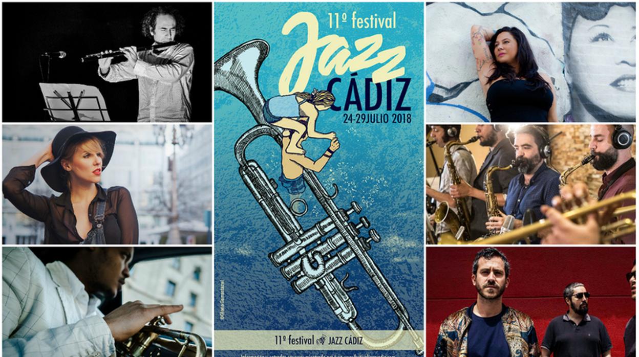 Cartel y algunos de los artistas de este Jazz Cádiz 2018