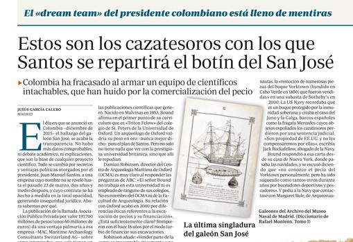 La investigación de ABC ha salvado el galeón San José de los cazatesoros en Colombia