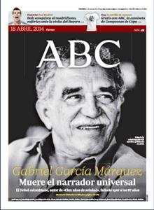 García Márquez publicó su primera novela, «La hojarasca» en 1955. En ella aparece por primera vez Macondo, el pueblo ficticio que se vistió de luto con la muerte de su creador, en 2014, que recoge ABC en su portada..