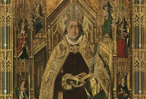 «Santo Domingo de Silos entronizado como obispo», de Bartolomé Bermejo. Detalle