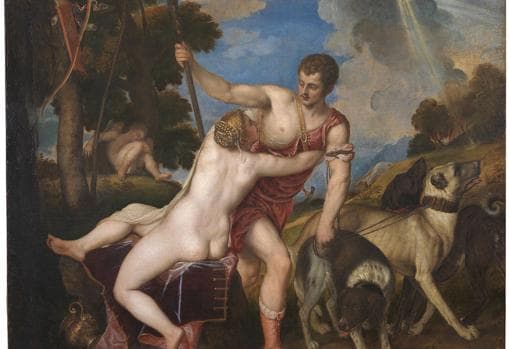 La obra representa a Venus intentando abrazar a Adonis