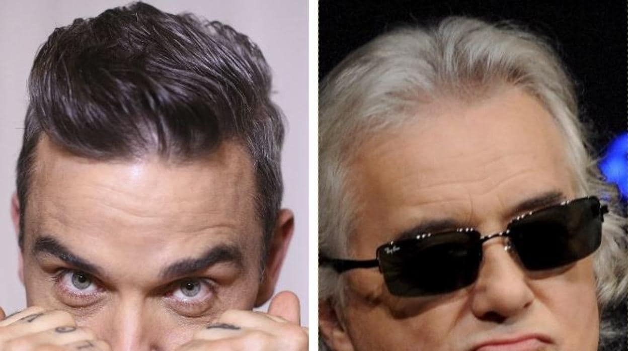 Robbie Williams a la izquierda, Jimmy Page a la derecha