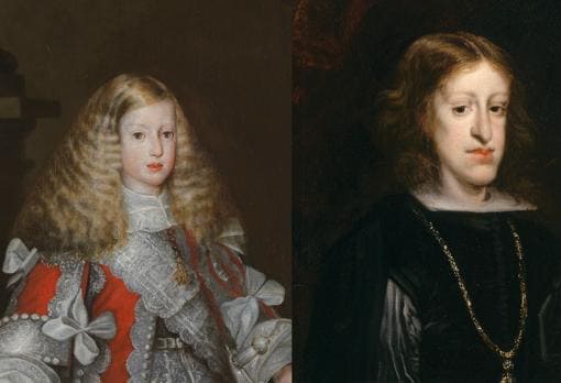 A la izquierda, «Carlos II niño», de Sebastián de Herrera Barnuevo (hacia 1670). A la derecha, «Carlos II», de Juan Carreño de Miranda (hacia 1680)