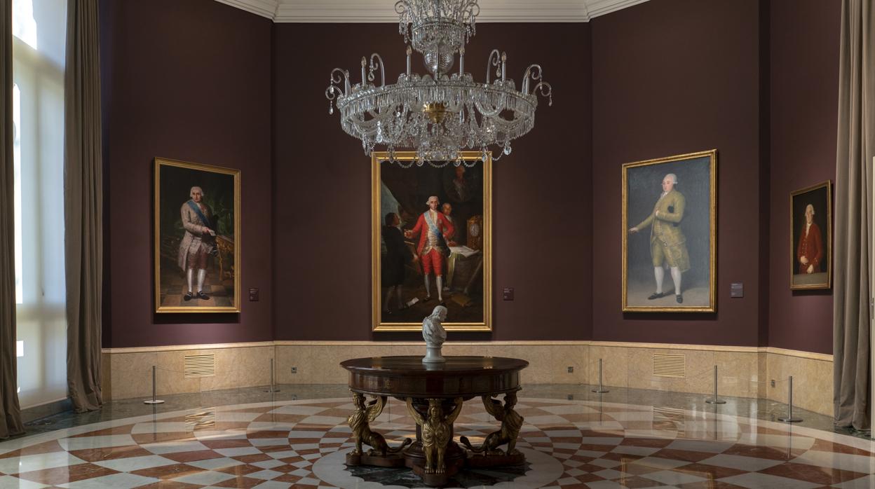 Sala dedicada a Goya. En la imagen, cuatro de los ocho retratos realizados por el artista que atesora el Banco de España