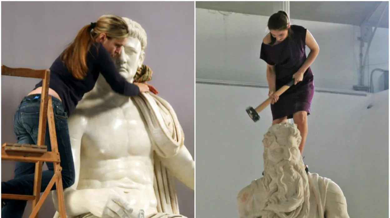 Eulàlia Valldosera abrillanta la estatua de un emperador romano y Cristina Lucas golpea el Moisés de Miguel Ángel